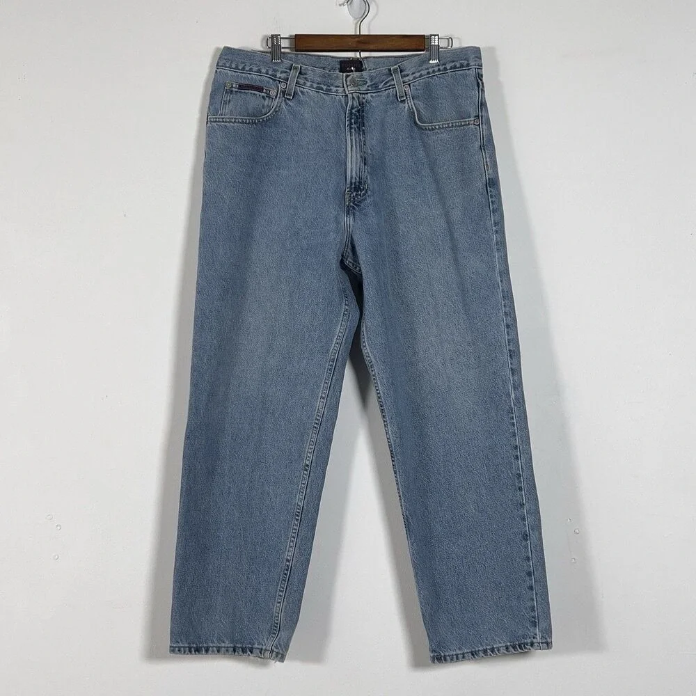 Vtg Tommy Hilfiger Jeans Mens Sz 38/30 Fits 34x29 Blue Baggy Tapered Y2K 90s
